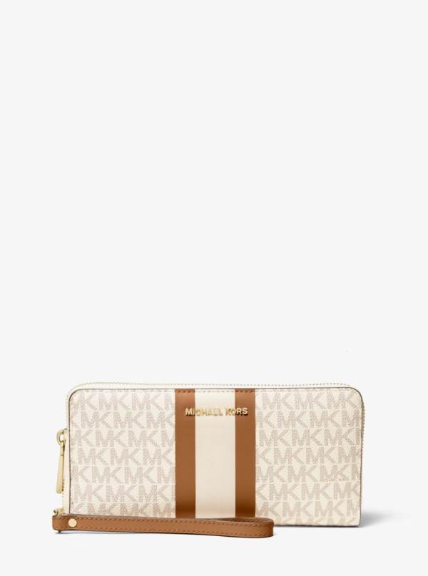 Damske Penazenky Michael Kors Logo Stripe Continental Wristlet Hnedožltý Hnede - Doplnky Michael Kors Outlet | NTXOM-8240